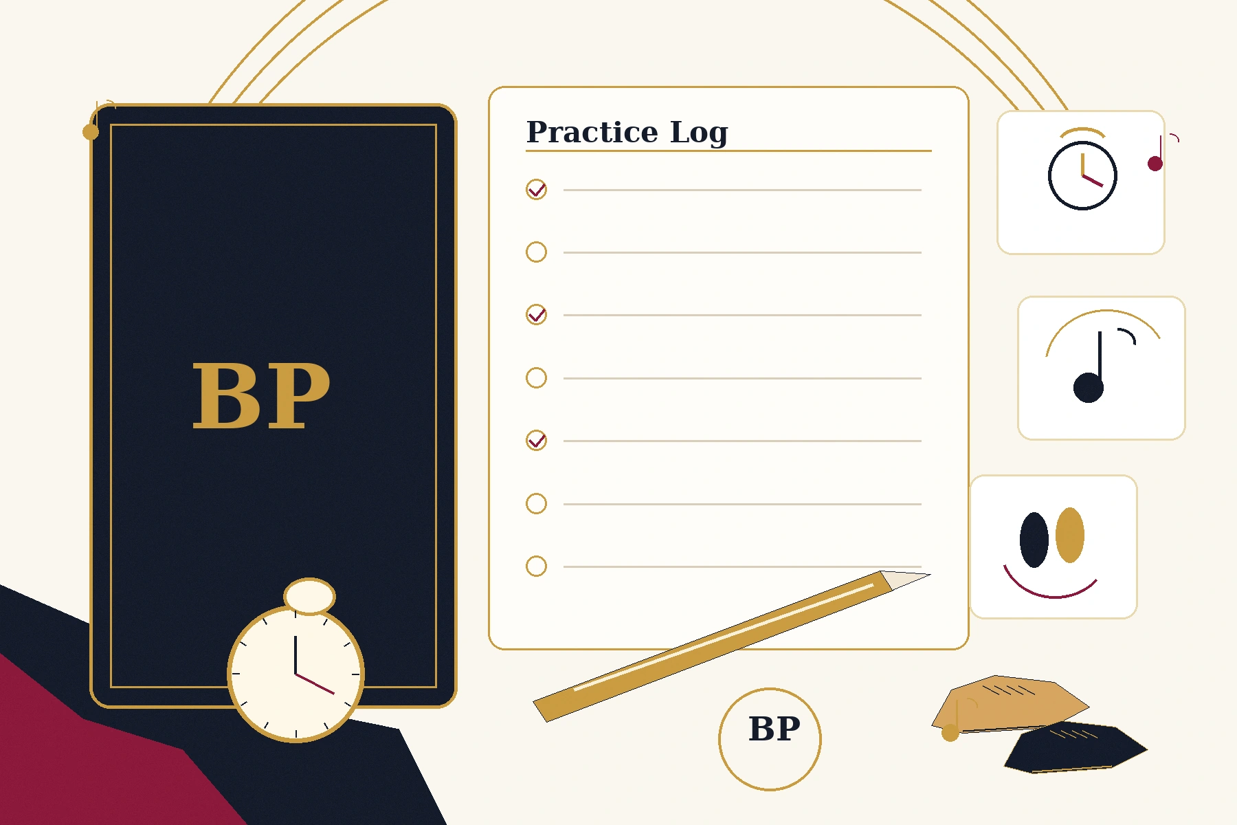 Notebook-style ballroom dance practice log for tracking online lesson practice.